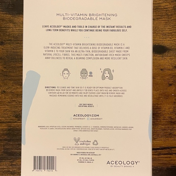 ACEOLOGY MULTI-VITAMIN BRIGHTENING BIODEGRADABLE MASKS NWT - Picture 3 of 3